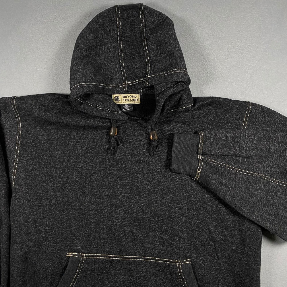 Y2K Beyond The Limit Mens XL Grey Contrast‎ Stitch Pullover Hoodie Sweatshirt
